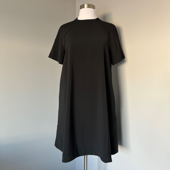 And Other Stories High Neck Black Polyester Scuba A-line Casual Shortsleev Dress - Picture 3 of 14